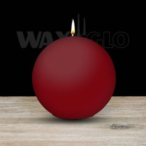 Bordeaux ball candle by Waxglo, 100mm diameter, elegant design, 45 hours burn time, perfect for ambiance and décor.