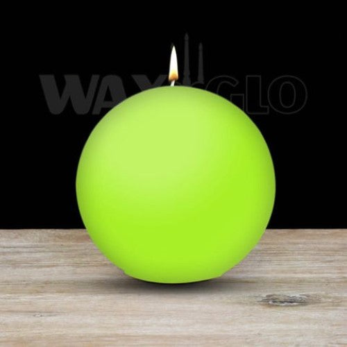 Vibrant Hot Lime Waxglo ball candle, 100mm diameter, eco-friendly, with up to 45 hours burn time for home ambiance.