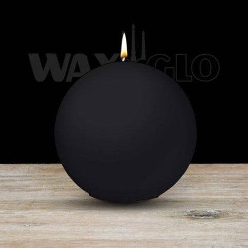 Elegant black ball candle by Waxglo, 100mm diameter, offers up to 45 hours of warm glow for stylish home décor.