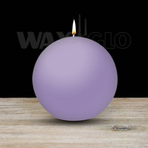 Lavender ball candle by Waxglo, 100mm diameter, soothing aroma, elegant decor, 45 hours burn time.