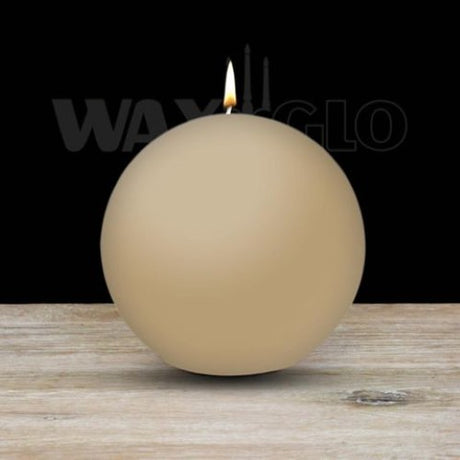 Elegant 100mm sandy ball candle by Waxglo, offering 45 hours of warm glow for home décor and relaxation.