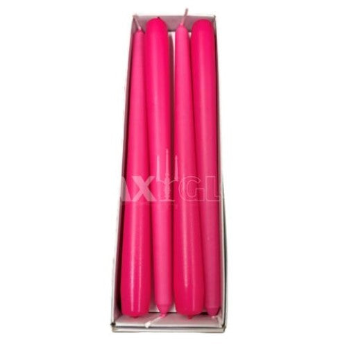 Hot pink Waxglo tapered candle, 250mm, unscented, perfect for elegant dining and special occasions, burns up to 6 hours.