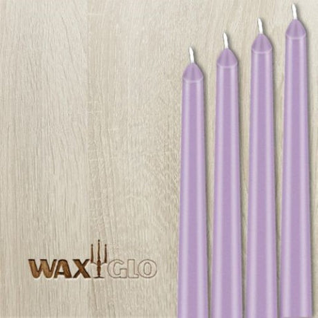 Elegant lavender taper candle, 250mm, unscented, 6-hour burn time, perfect for dining and special occasions.