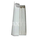 Cream Waxglo thin taper candles (9x260mm) in a box of 25, ideal for elegant home decor and special occasions.