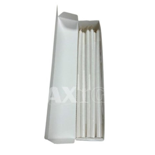 Cream Waxglo 9x260mm thin taper candles, box of 25, elegant and dripless, ideal for ambiance at events and home decor.