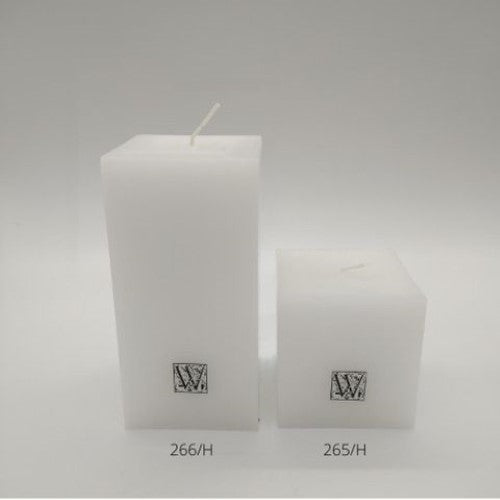 Waxglo 75mm white cube candle with smooth finish, perfect for elegant décor and lasting up to 48 hours of ambient light.