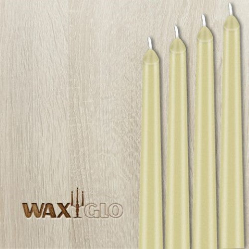 Elegant cream taper candles perfect for dining or events, 300mm tall, unscented with 8 hours burn time, box of 12.