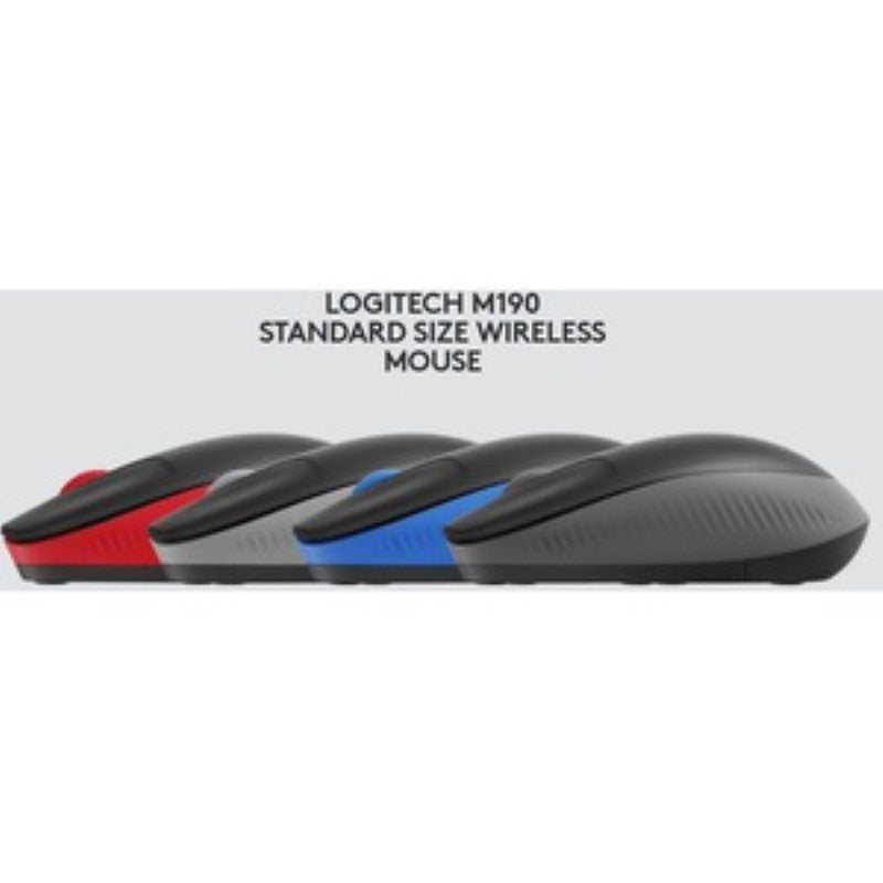 Logitech M190 Full-Size Wireless Mouse - Optical, Ergonomic Design, 10m Range, 18-Month Battery Life