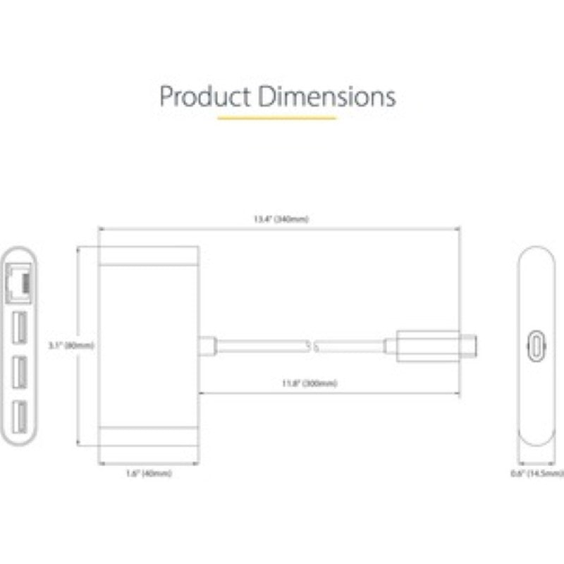 Smartfox AU USB 3.2 Type C Hub with Gigabit Ethernet - 3 USB-A Ports - Portable and Compact