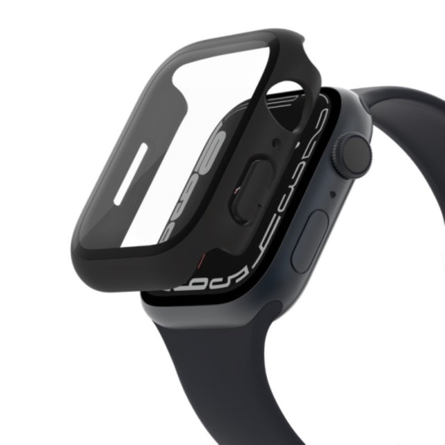 Belkin SCREENFORCE 360° Tempered Glass Antimicrobial Screen Protector for Apple Watch 45mm, offering full coverage and bacteria resistance.