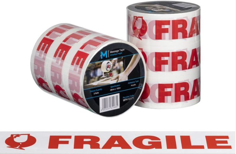 Message Tape Fragile - White/Red, 48mm x 100m x 50mu (Pack of 36)