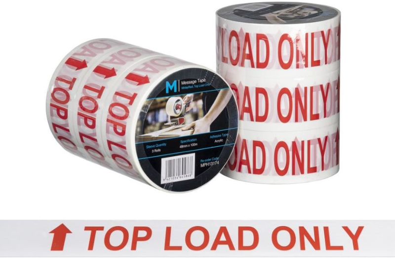 Message Tape Top Load Only - White/Red, 48mm x 100m x 50mu (Pack of 36)