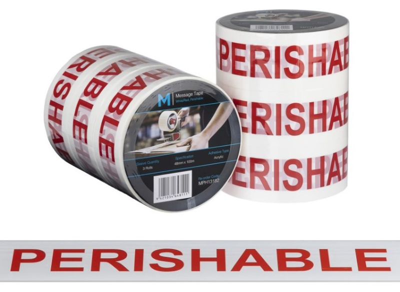Message Tape Perishable - White/Red, 48mm x 100m x 50mu (Pack of 36)