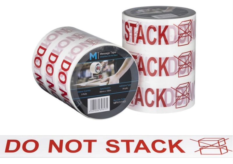 Message Tape Do Not Stack - White/Red, 48mm x 100m x 50mu (Pack of 36)