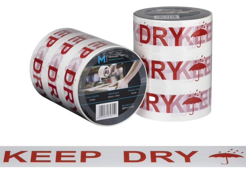 Message Tape Keep Dry - White/Red, 48mm x 100m x 50mu (Pack of 36)