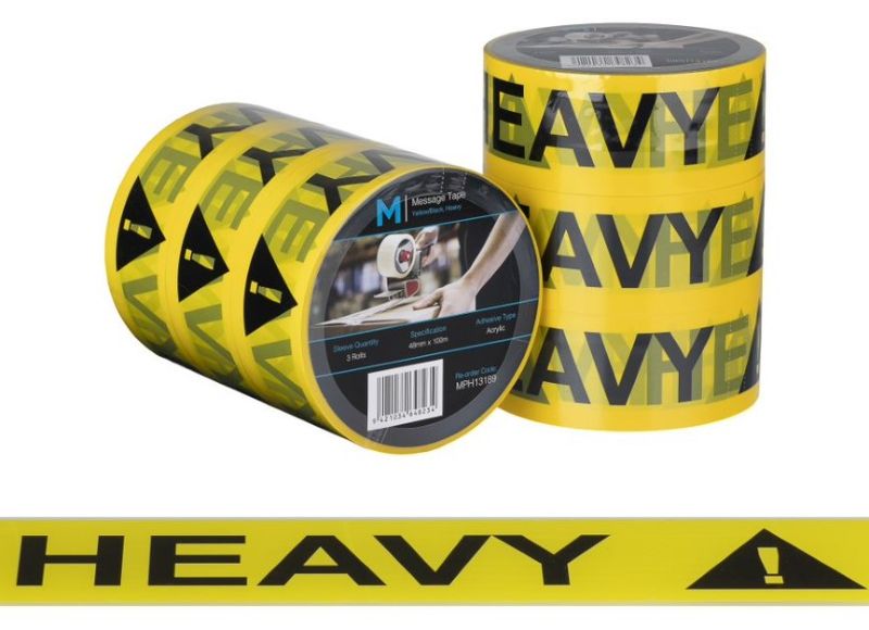 Message Tape Heavy - Yellow/Black, 48mm x 100m x 50mu (Pack of 36)