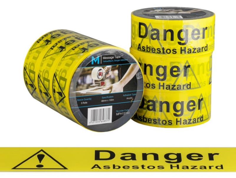 Message Tape Danger Asbestos - Yellow/Black, x 100m  (Pack of 36)