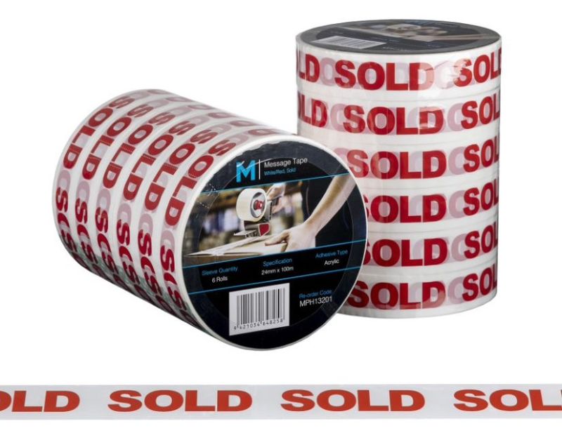Message Tape Sold - White/Red, 24mm x 100m x 50mu (Pack of 72)