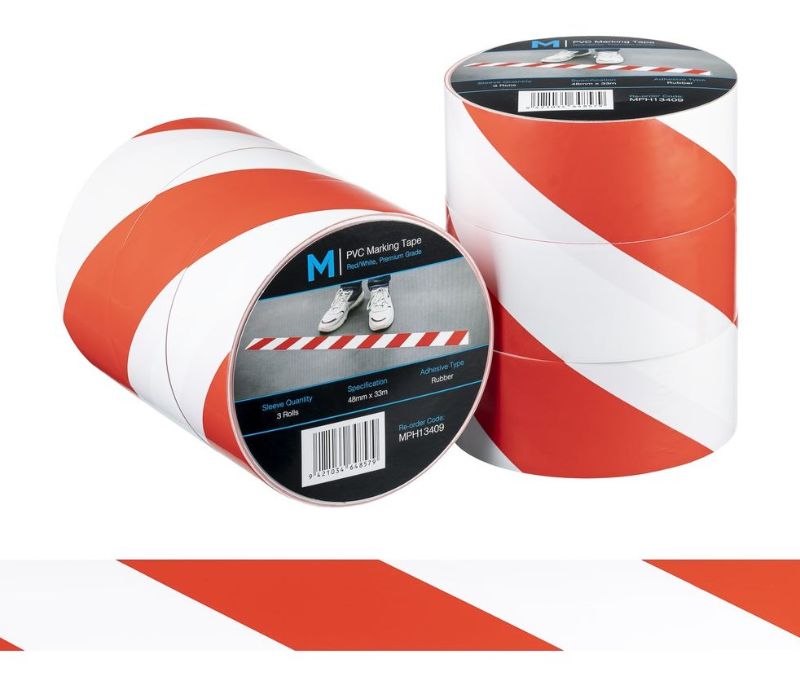 PVC Floor Marking Tape - White/Red, 48mm x 33m x 150mu (Pack of 36)