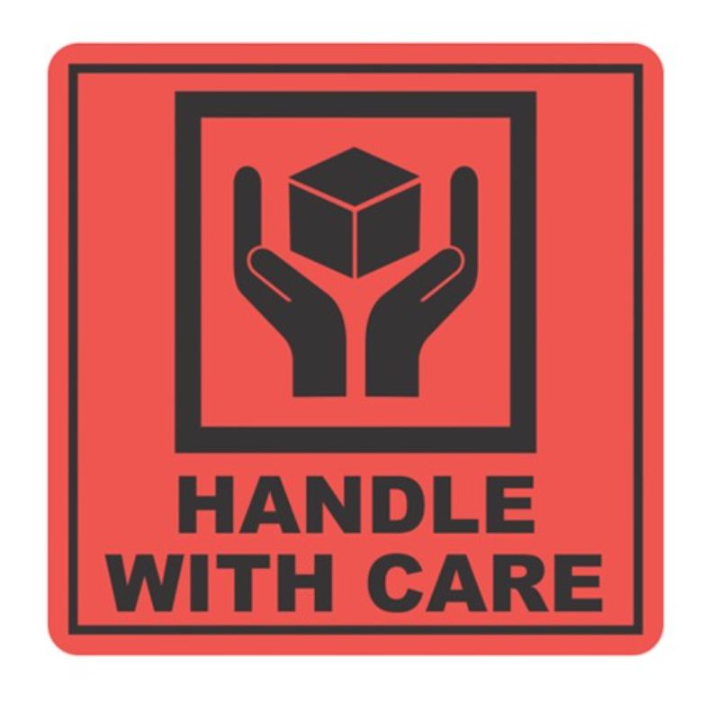 Handling Label Handle With Care - Orange/Black, 99mm x 99mm (500)