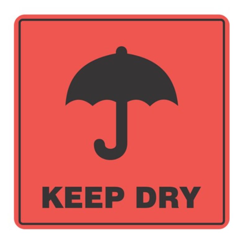 Handling Label Keep Dry - Orange/Black, 99mm x 99mm (500)