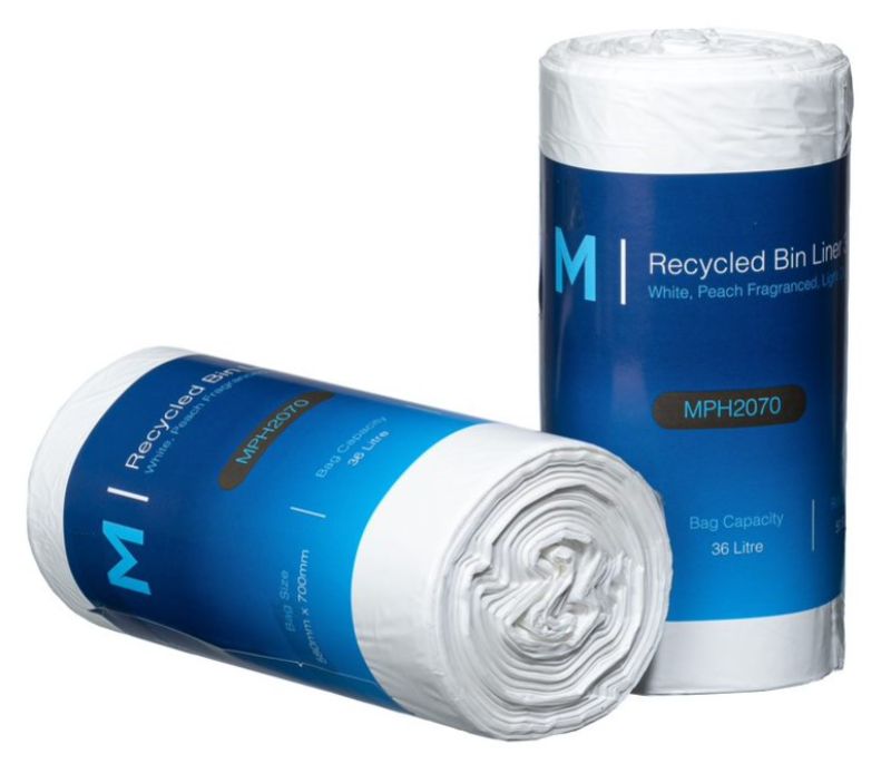 POR Recycled Bin Liner 36L - White, 580mm x 700mm x 15mu (1450) *Peach Scented*