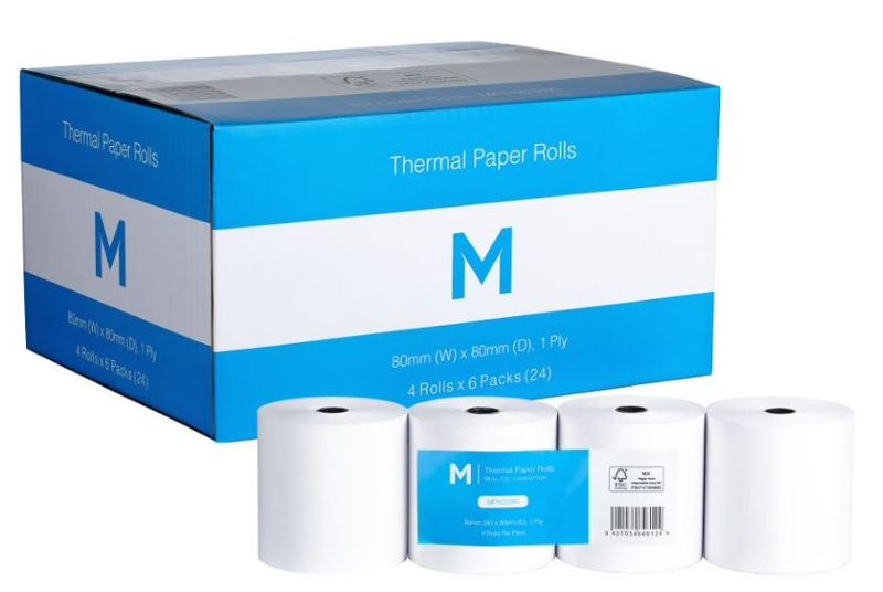 Thermal Paper Roll - White, 80mm x 80mm, 1 Ply, FSC Mix® (Pack of 24)