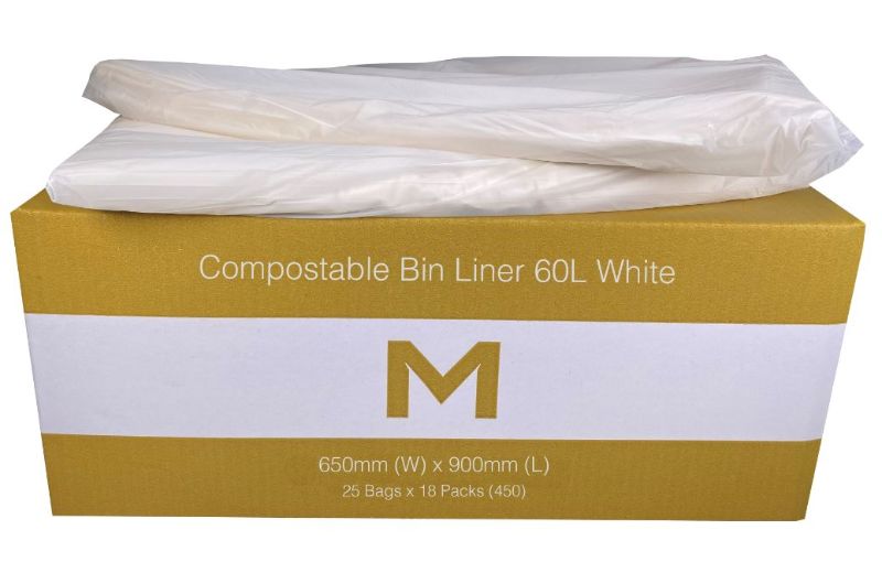 FP Compostable Bin Liner 60L - White, 650mm x 900mm x 30mu (450)