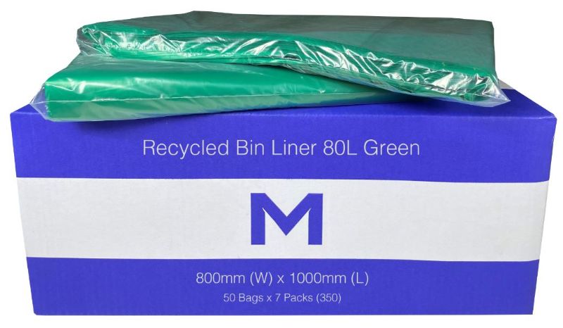 FP Recycled Bin Liner 80L - Green, 800mm x 1000mm x 30mu (350)