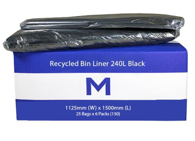 FP Recycled Bin Liner 240L - Black, 1125mm x 1500mm x 30mu (150)