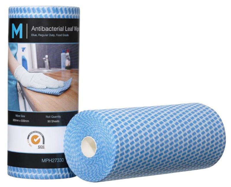 Antibacterial Leaf Wipes - Blue, 300mm x 500mm, 90 Sheets, 50gsm (Pack of 4)