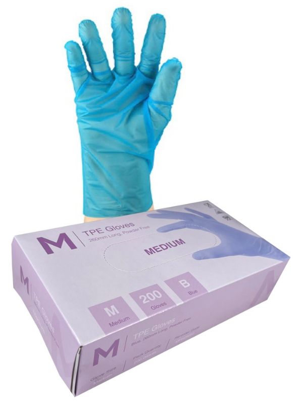 TPE Powder Free Gloves - Blue, M, 240mm Cuff, 2.0g (Box of 2000)