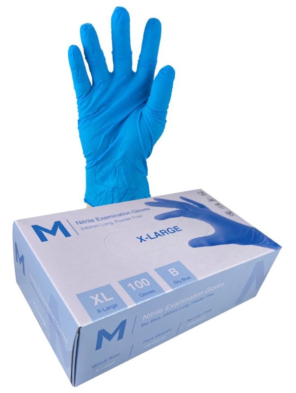 Nitrile Examination Gloves Powder Free - Blue, XL, 5.0g (Box of 1000)