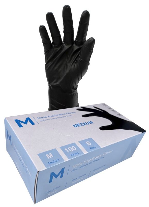 Nitrile Examination Gloves Powder Free - Black, M, 7.0g (Box of 1000)