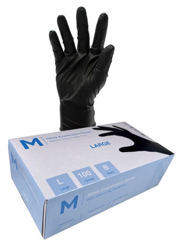 Nitrile Examination Gloves Powder Free - Black, L, 7.0g (Box of 1000)
