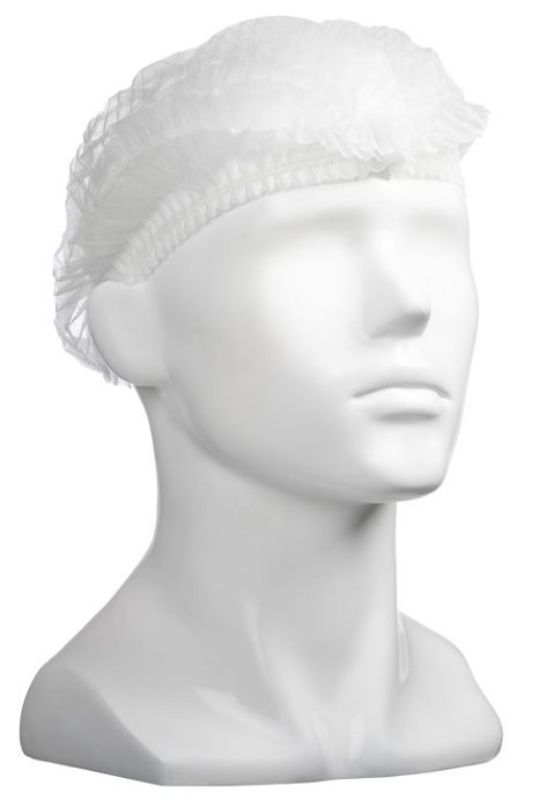 Polypropylene Crimp Hats - White, 530mm Wide, 12gsm (Box of 1000)