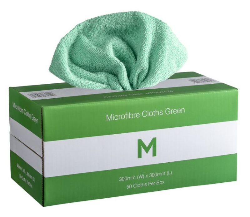Dispenser Microfibre Cloths - Green, 300mm x 300mm, 185gsm (Pack of 50)