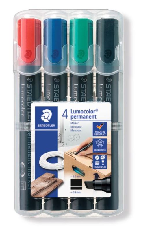 Staedtler Permanent Marker - Assorted, Chisel Tip (Pack of 4)