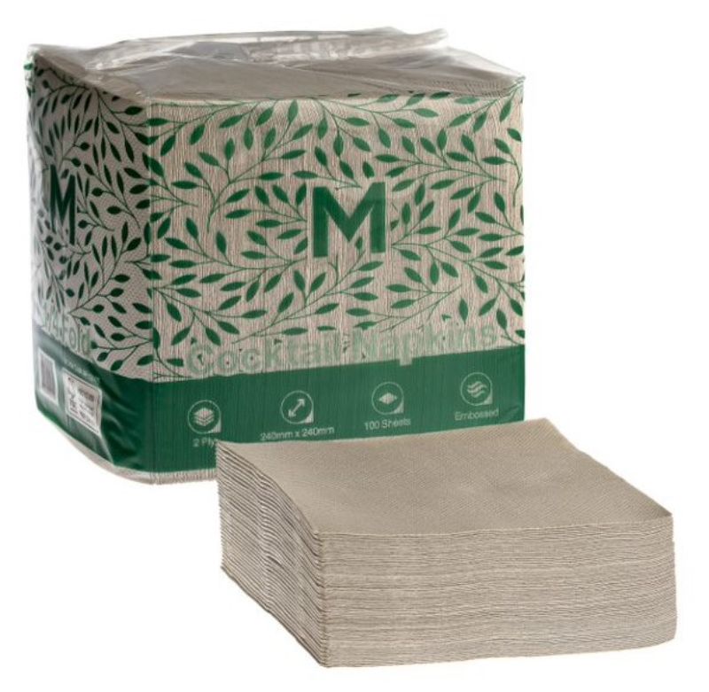 Cocktail Napkins 1/4 Fold - Brown, 240mm x 240mm, 2 Ply (Pack of 2000)