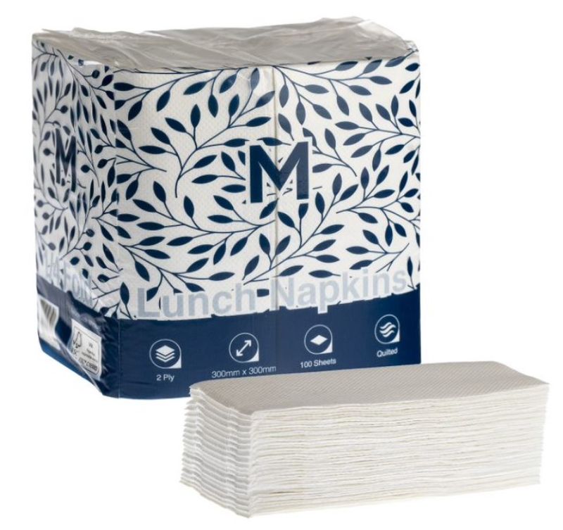 Quilted Lunch Napkins 1/8 Fold - White, 300mm x 300mm, 2 Ply (Pack of 2000)