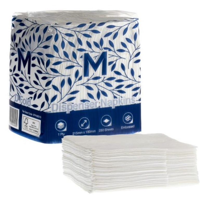 Compact Dispenser Napkins D Fold - White, 180mm x 215mm, 1 Ply (Pack of 5000)