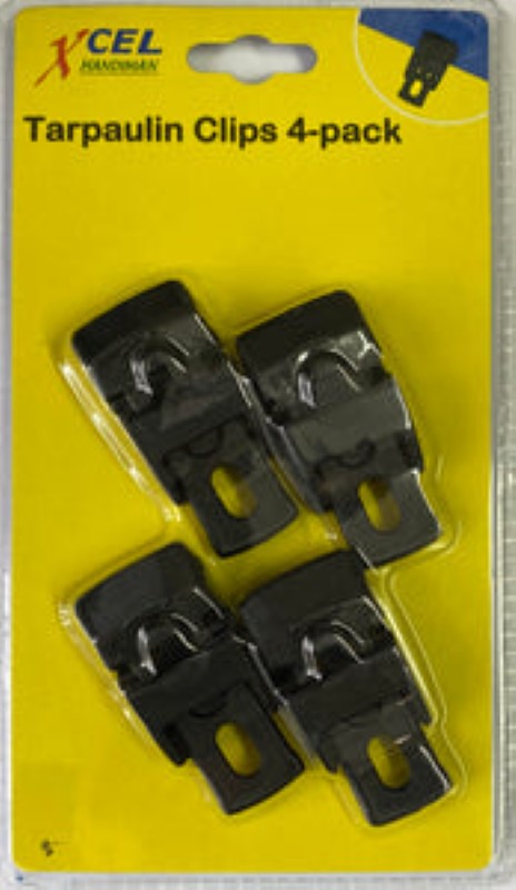 Durable UV-protected nylon tarpaulin clips, 4-pack, ideal for securing outdoor covers and gear effectively.
