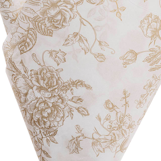 Tissue Paper Inspo Florals Pk100 21gsm Gold White
