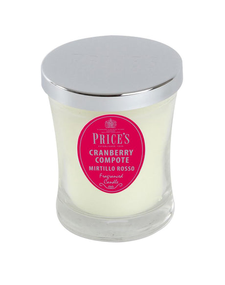 Prices Cranberry Compote Medium Jar Candle, featuring a blend of cranberries, apples, and caramel, ideal for cozy settings.