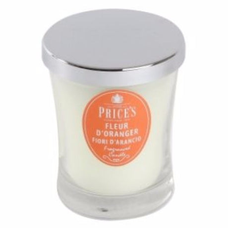 Prices Fleur D'Oranger Medium Jar Candle with orange blossom and bergamot blend, 45-hour burn time, elegant home fragrance.