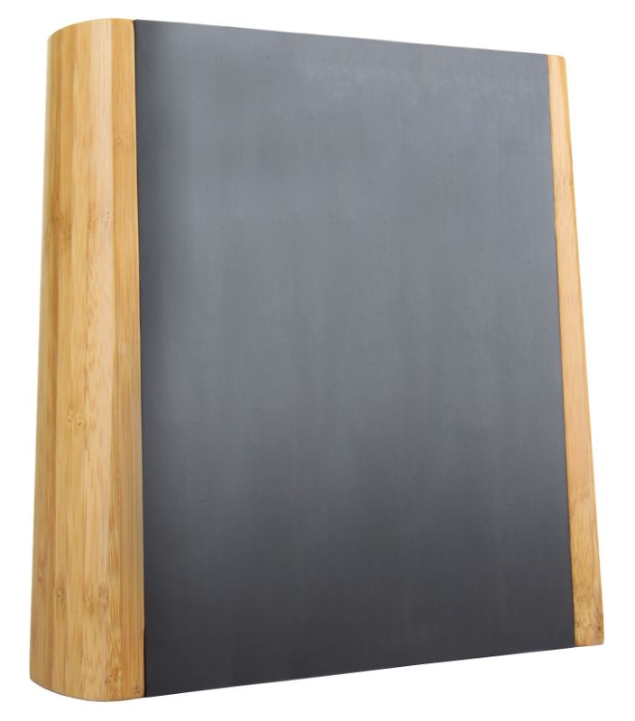 Double-sided bamboo magnetic knife block holding up to 10 knives for easy access and visibility.