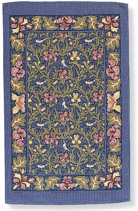 Ulster Weavers Union Tea Towel featuring artistic Birds & Iris Blue design, 100% cotton, perfect for kitchen decor and gifting.