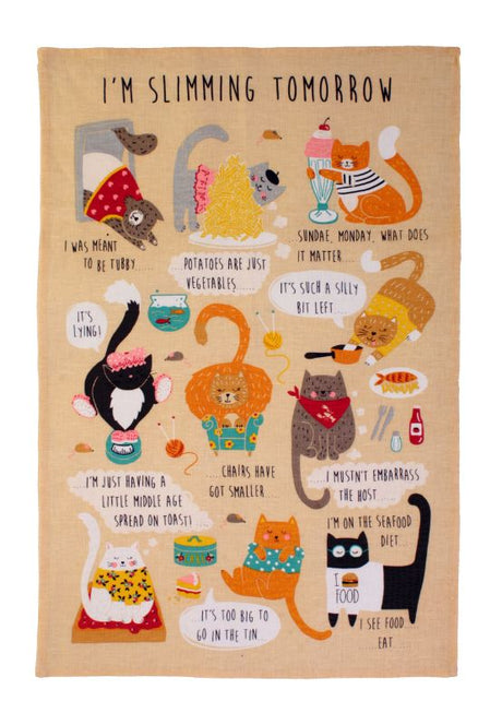 Ulster Weavers Tea Towel featuring 'I'm Slimming Tomorrow' design, 74cm, 100% cotton, humorous kitchen decor