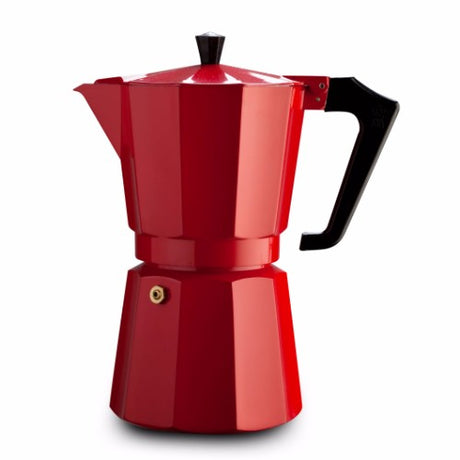 Pezzetti Red Italexpress Aluminium Coffee Maker 9C, elegant stovetop espresso maker designed for rich, authentic coffee experiences.