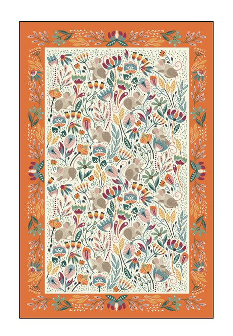 Ulster Weavers Cotton Tea Towel featuring playful field mice among golden wheat and wildflowers, measuring 74 cm.